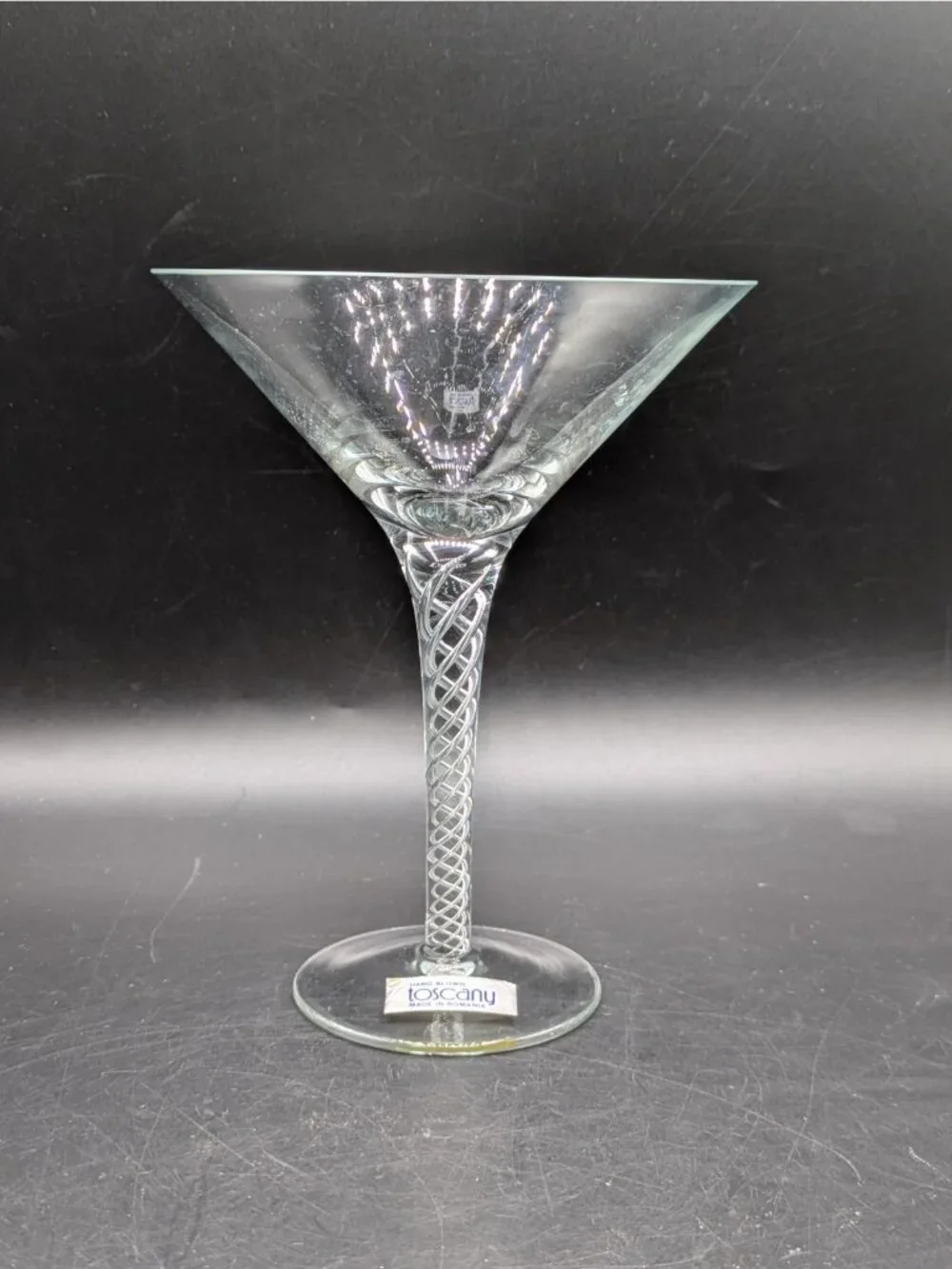 Toscany Martini Glass Set of 4 Hand Blown Twisted Braid Stem Romania 8 oz